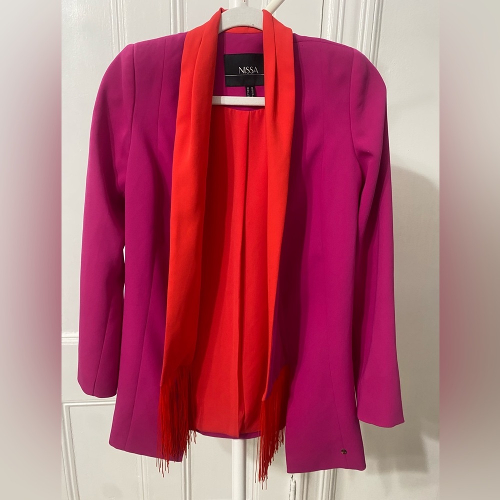 NISSA Vibrant Pink and Red Women's Jacket With Fringes - Picture 16 of 16